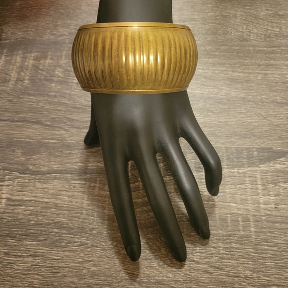 Jewelry - Brass Bangle Grooved Wide Bracelet